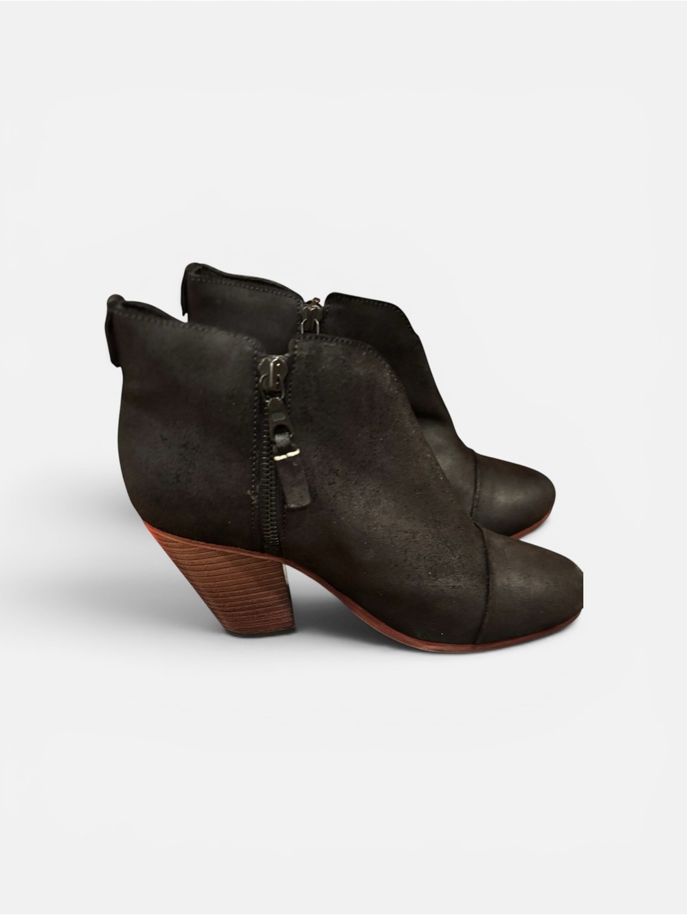 rag & bone Black Suede leather Ankle Booties with Stacked Wood Heel